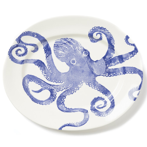 Vietri Costiera Blue Octopus Large Oval Platter