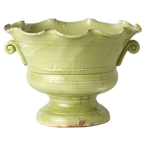 Vietri Rustic Garden Pistachio Large Scalloped Footed Cachepot