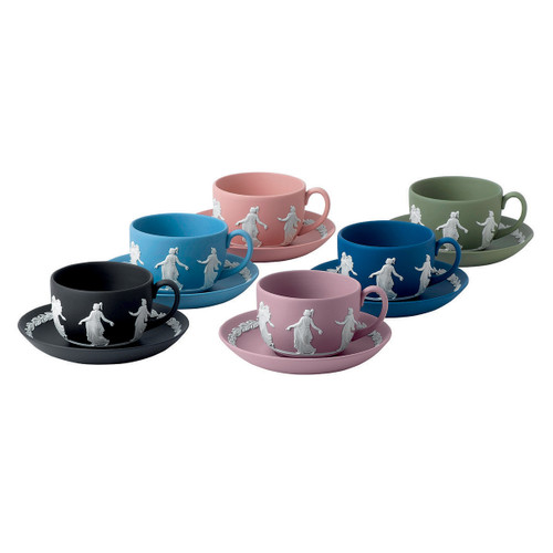 Jasperware Dancing Hours Teacups & Saucers - Set of 6 - by Wedgwood