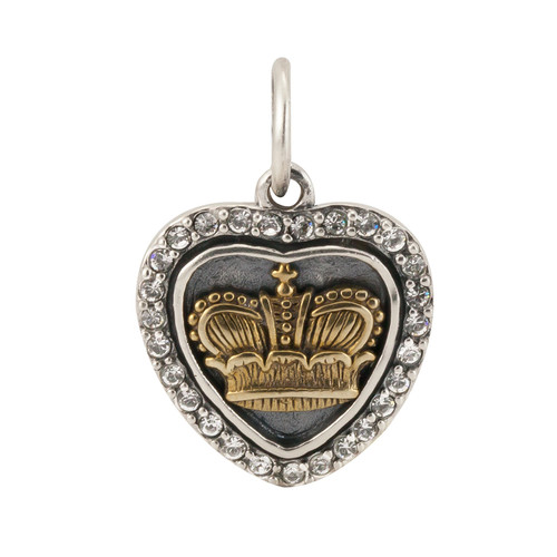 Sterling Silver/Brass/Swarovski Heart's Content Crown Charm by Waxing Poetic