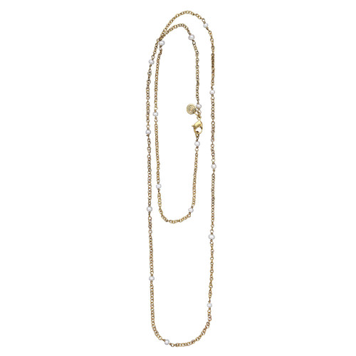 30" Thin Cable with Pearls Brass Chain Necklace by Waxing Poetic