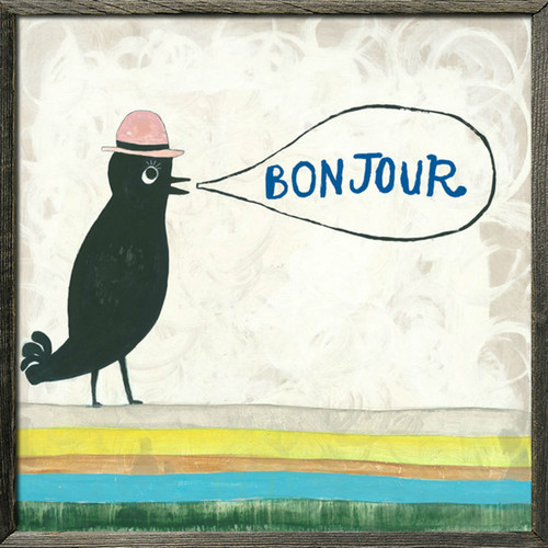 24" x 24" Bonjour Art Print With Grey Wood Frame by Sugarboo Designs