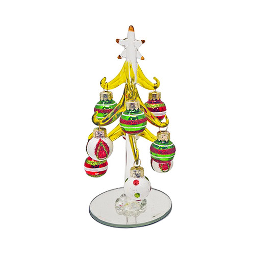 6-Inch Blown Glass Christmas Tree with Removable Ornaments