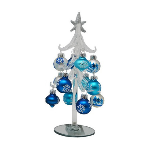 Artisan crafted Blown Glass Blue & Silver Christmas Tree