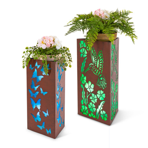 Set of 2 Rustic Solar Botanical Pot Holders - Hummingbird & Butterfly