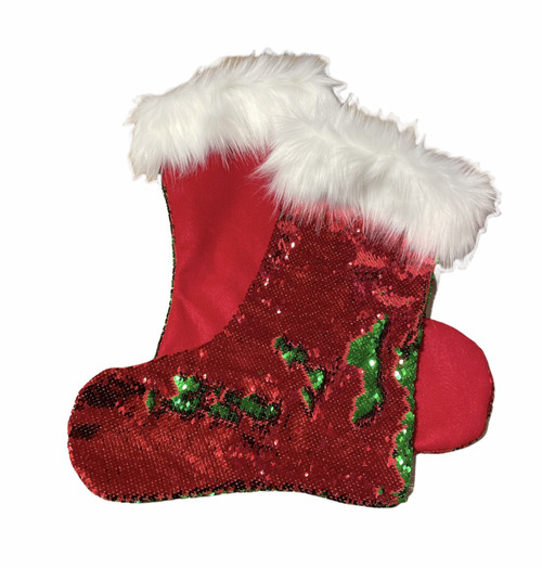 Red Green Sequin Stocking Gift Bag