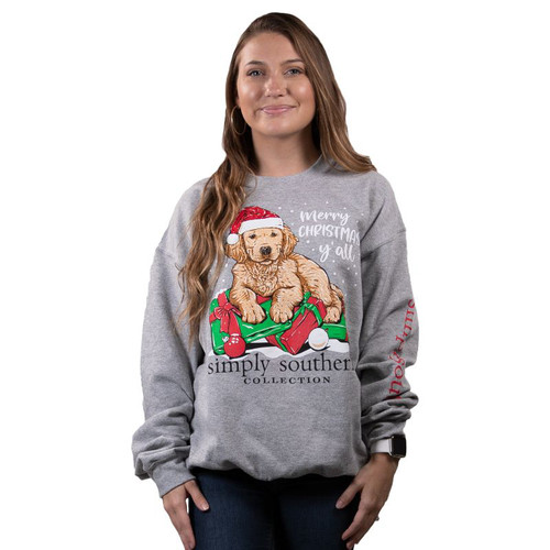 Small Merry Christmas Y'All Crew Sweatshirt Heather Grey