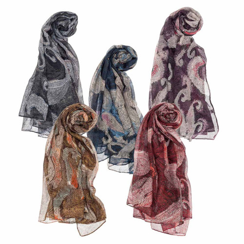 Paisley Swirl Print Lightweight Scarf - Brown