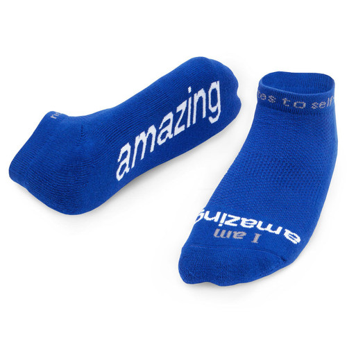 'I am amazing' Blue Low-Cut Socks - Medium