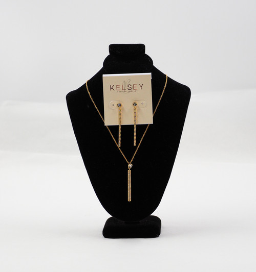 Gold Straight Drop Earrings & Pendant Set by Kelsey B