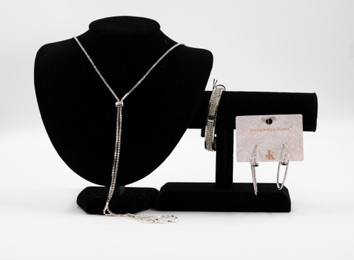 Silver Bracelet, Earrings & Multi Lariat Necklace Set by Jacqueline Kent Jewelry