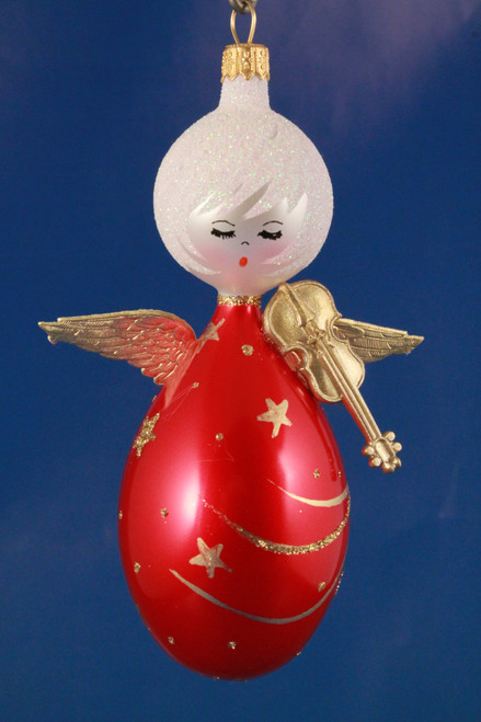 Red Angel with Fiddle Ornament