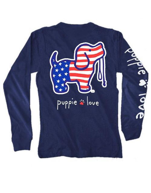 XLarge Navy USA Pup Long Sleeve Tee by Puppie Love