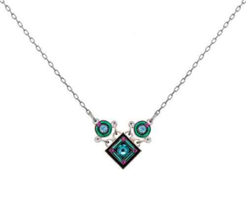 Light Turquoise Architectural Petite Diamond Shape Necklace - Firefly Jewelry