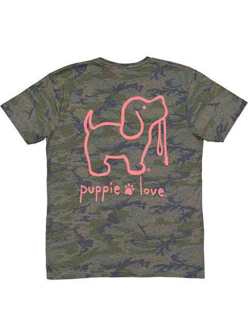 Small Vintage Camo Logo Pup Short Sleeve Tee by Puppie Love