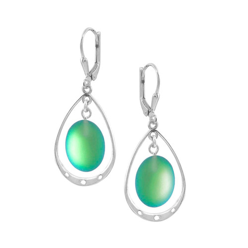 Frosted Green Oval with Loop Earrings by LeightWorks Wearable Fine Art