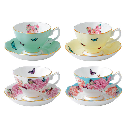 Miranda Kerr Mixed Patterns Teacups & Saucers - Set of 4 - by Royal Albert