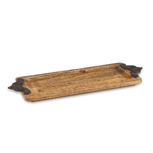 Antiquity Wood Tray with Metal Handles - GG Collection