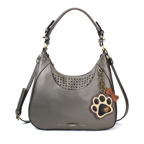 Pewter (Ivory) Paw Print Sweet Hobo Tote by Chala