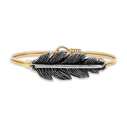 Regular Lucky Feather Brass Tone Bangle Bracelet by Luca and Danni