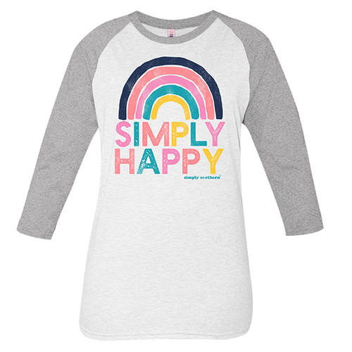 Large Vintage White and Gray Simply Happy Long Sleeve Tee by Simply Southern