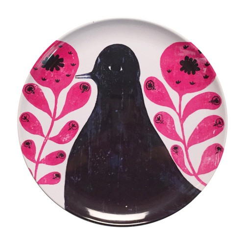 10" Black Bird In Flowers Melamine Plates (Set of 4) by Sugarboo Designs