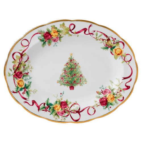 Old Country Roses Christmas Tree Medium Oval Platter by Royal Albert