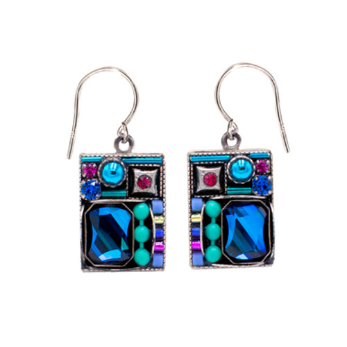 Bermuda Blue Geometric Large Square Earrings - Firefly Jewelry