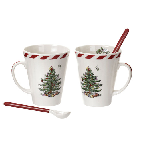 Christmas Tree Peppermint Set of 2 Mugs With Spoons by Spode