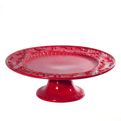 (C) Baroque Red Round Footed Platter 5"H x 15.75"D - Intrada Italy (Limited Quantities)