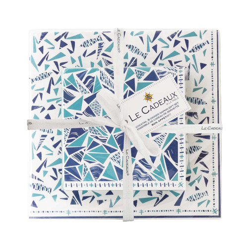 Santorini Patterned Paper Cocktail and Dinner Napkins with Ribbon Gift Set (Pack of 20) by Le Cadeaux