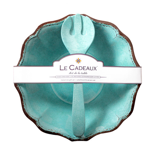 Antiqua Turquoise 13.75" Salad Bowl & Server Gift Set by Le Cadeaux