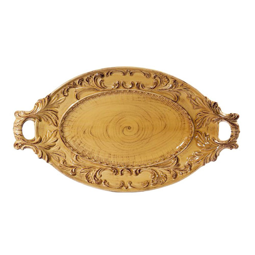 (H) Baroque Honey Oval Tray with 2 Handles 21.5"L x 12"W - Intrada Italy