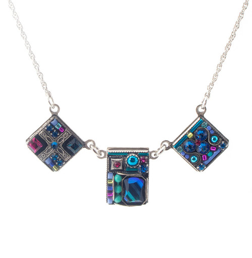 Bermuda Blue Geometric 3 Square Necklace - Firefly Jewelry