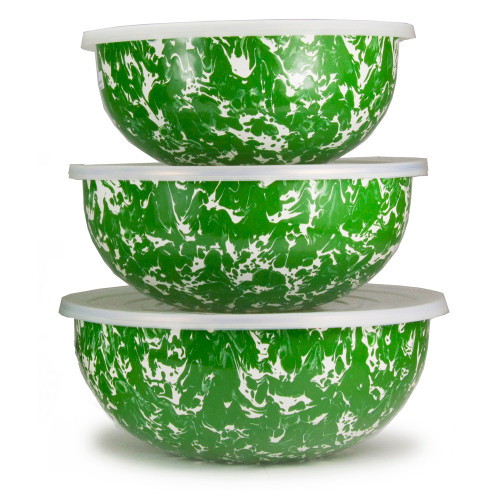 Set of 3 - New Green Swirl Mixing Bowls by Golden Rabbit