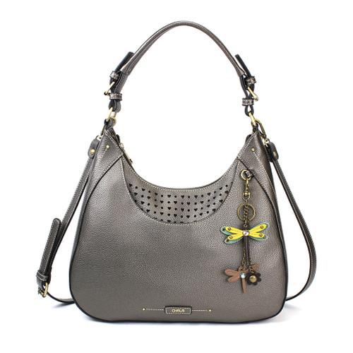 Pewter Mini Yellow Dragonfly Sweet Hobo Tote by Chala