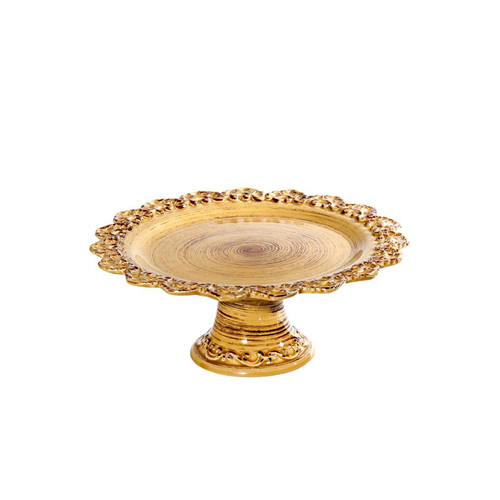(A) Baroque Honey Small Footed Cake Plate 11.5"D - Intrada Italy