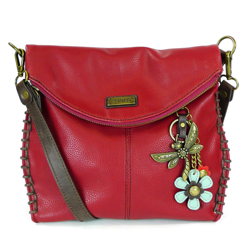 Dragonfly Charming Crossbody with Keychain - Burgundy