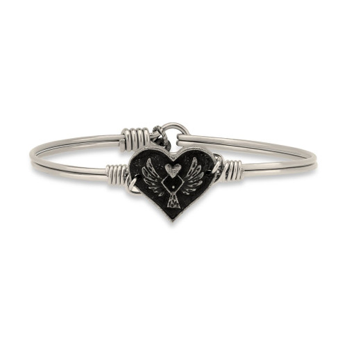 Petite Angel Heart Silver Tone Bangle Bracelet by Luca and Danni