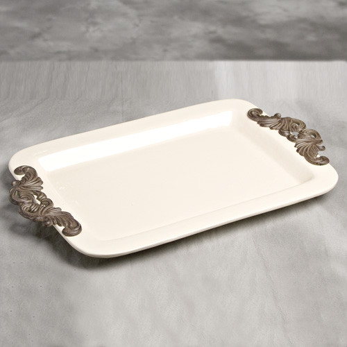 23.75x14.25 in. Rect. Tray w/ Metal Handles-Cream - GG Collection