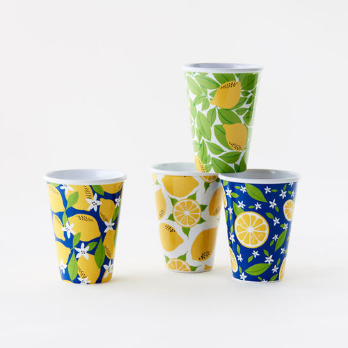 Assorted Lemon Melamine 12 oz. Cup by One Hundred 80 Degrees - Set of 4