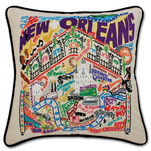 New Orleans XL Hand-Embroidered Pillow by Catstudio