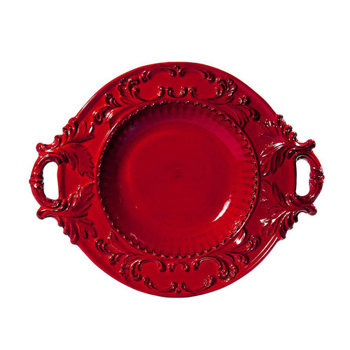 (F) Baroque Red Round Bowl with 2 Handles 21" - Intrada Italy