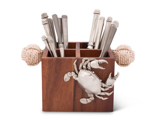 Crab Square Box Wood Flatware Caddy by Vagabond House