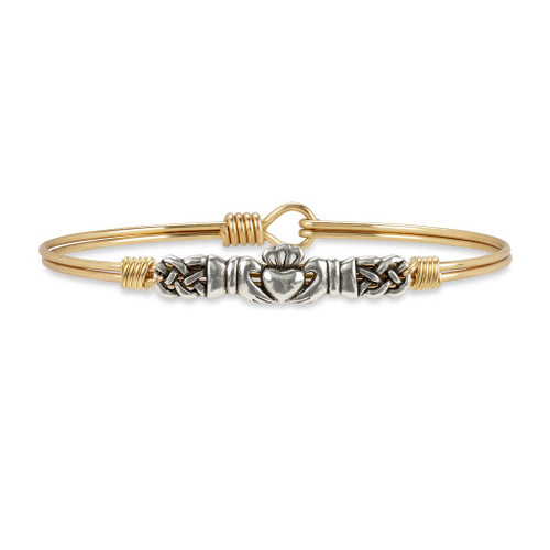 Petite Claddagh Brass Tone Bangle Bracelet by Luca and Danni