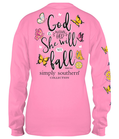 Medium God Within Her Butterfly Flamingo Long Sleeve Tee by Simply Southern