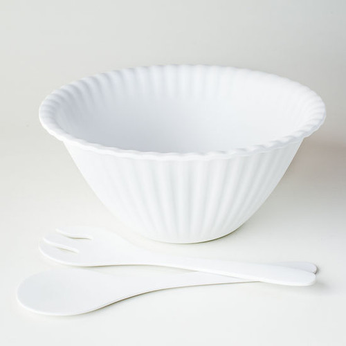 White Melamine Salad Bowl with Tongs by One Hundred 80 Degrees