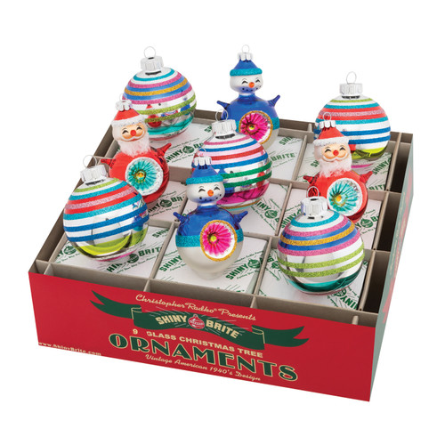 Christmas Confetti 2.5" Decorated Rounds & Reflector Figures by Christopher Radko (Set of 9)