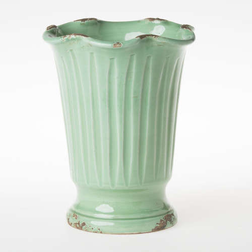 Vietri Rustic Garden Light Green Ruffle Vase