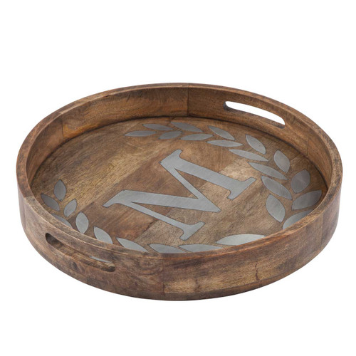 Heritage Mango Wood with Metal Inlay Monogram 20"  Tray - M - GG Collection